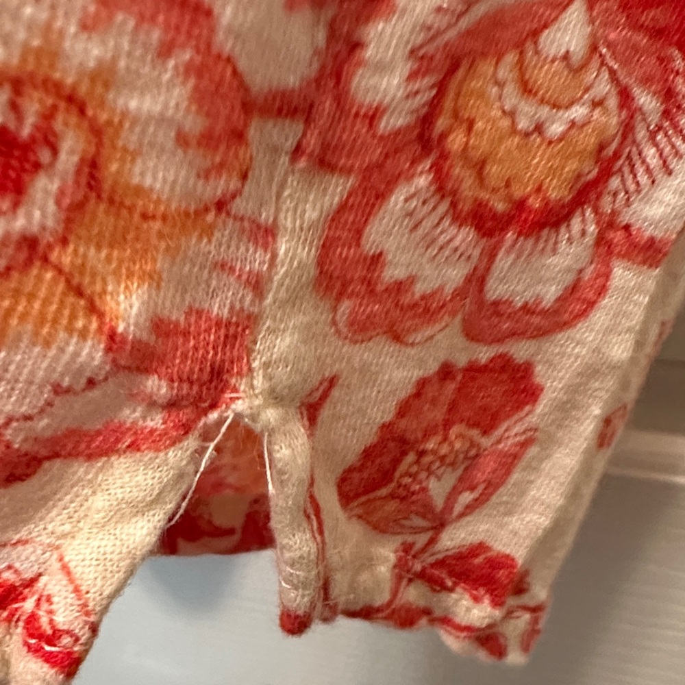 Rachel Zoe Coral and Cream Floral Short Sleeve Tee 100% Linen Size XL - Picture 6 of 6
